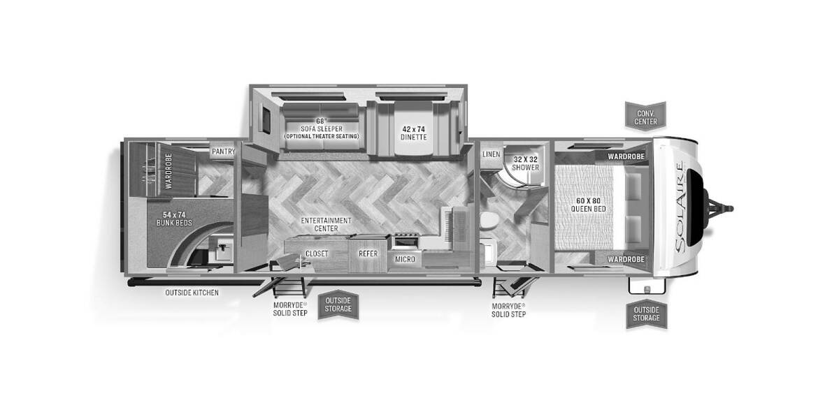 2023 Palomino SolAire Ultra Lite 315DQBH Travel Trailer at Boland RV STOCK# TP9386 Floor plan Layout Photo